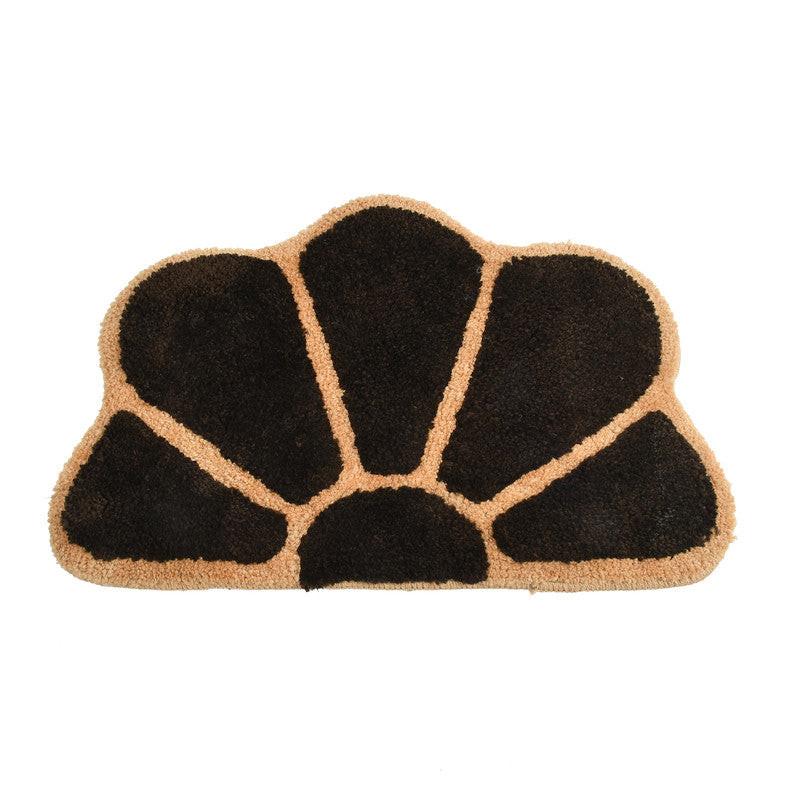 The Supersoft Anti Skid Microfiber Doormat (45x70cms) features a scallop shell shape with tan and dark brown segmented sections, adding style and comfort to any entryway. Comes in a pack of 1.